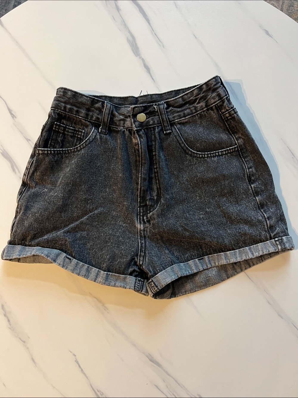 SHEIN Washed Black High-Rise Denim Shorts